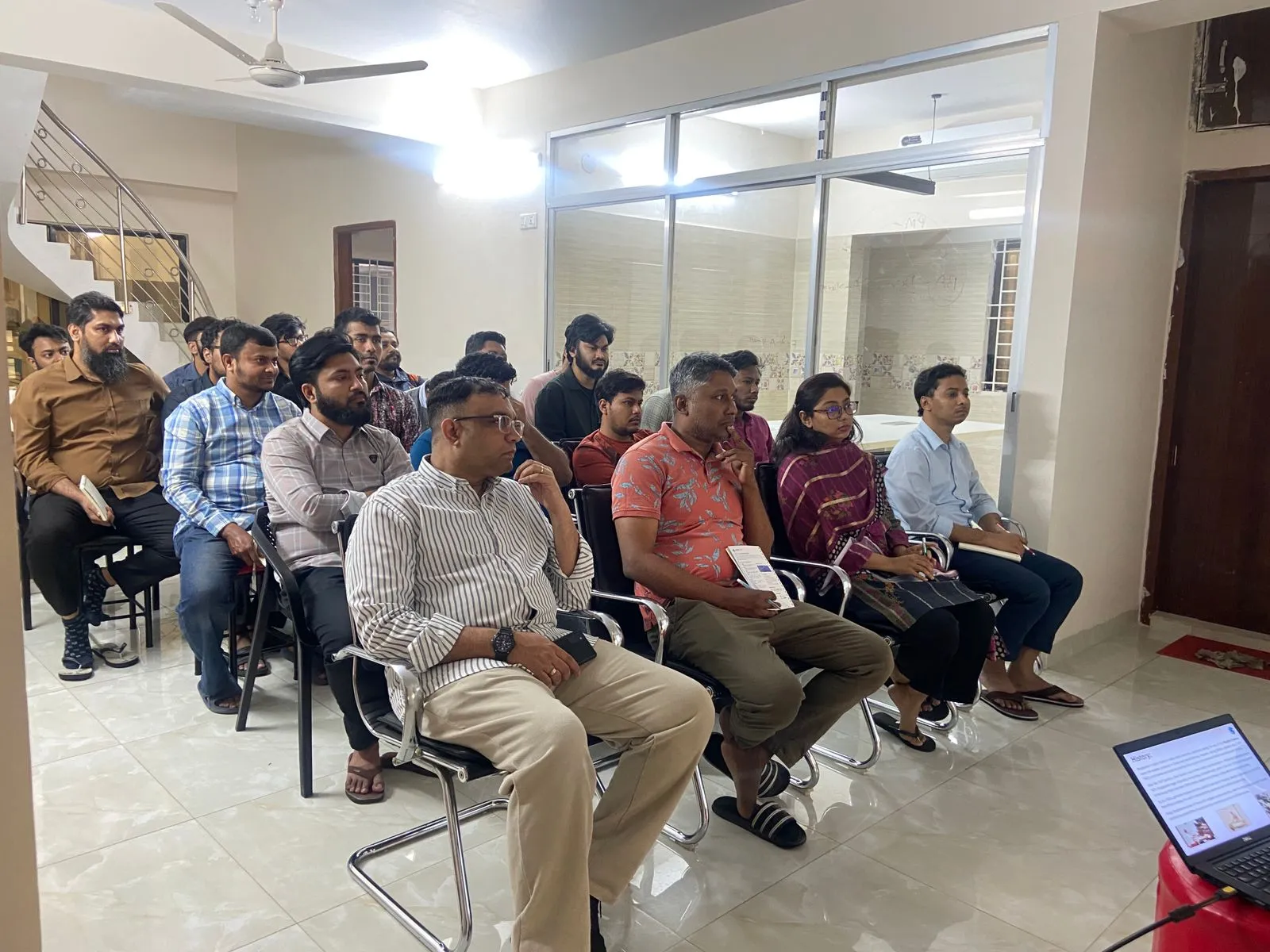 Team posing together at the office